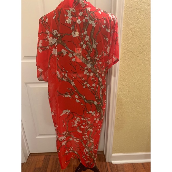 Red Cherry Blossom Garden Kimono Cardigan - Picture 3 of 3